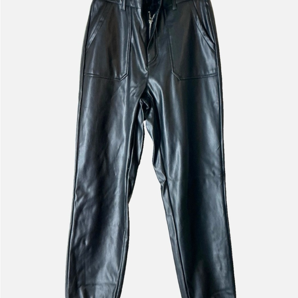 Kendall + Kylie- Black Faux Leather High waist joggers